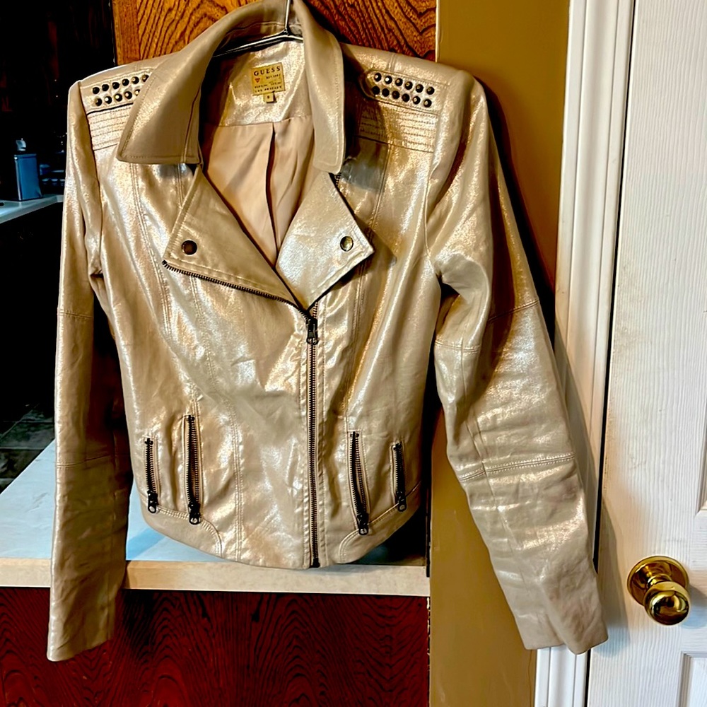 Guess Jacket size small used not abused good shape tan sparkle colour